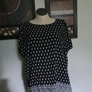 CJ Banks Black and White Boxy Blouse with Relaxed Fit
